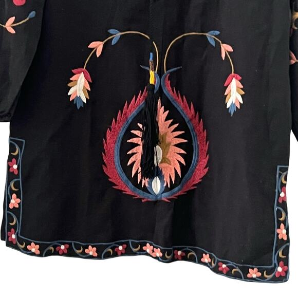 Zara Embroidered Flora Linen Blend Black Shift Dress size S - Picture 6 of 12